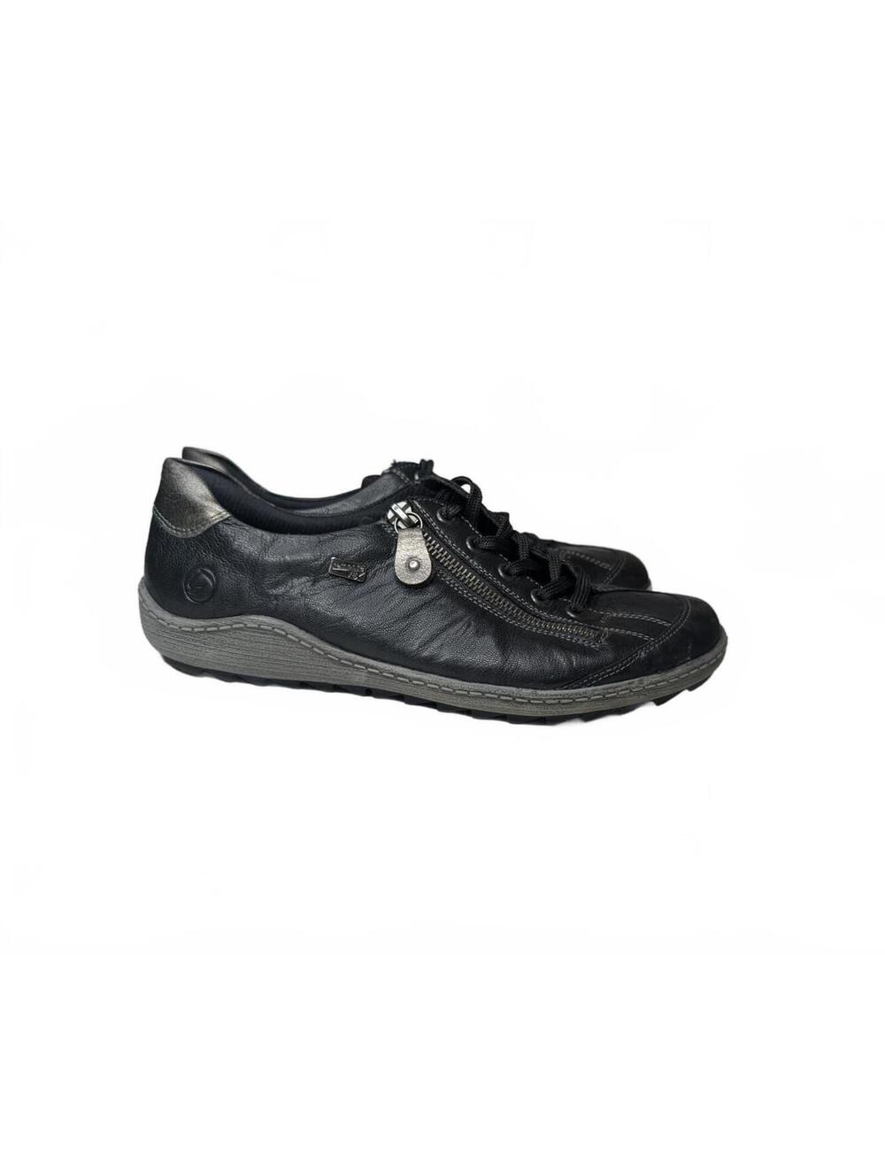 Remonte Liv 02 Black Leather Lace-Up Sneakers with Side Zipper Size 40
